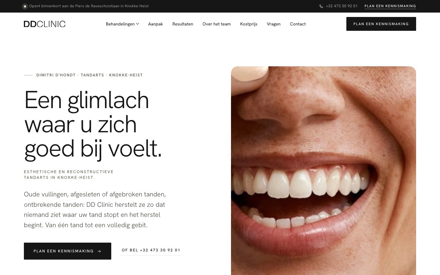 Homepage of DD Clinic, a dental practice website built by LU° Studio